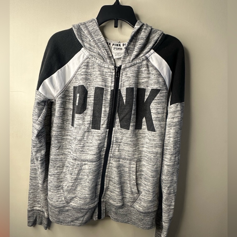 Small PINK Victoria secret Gray and Black Zip-Up Hoodie coat